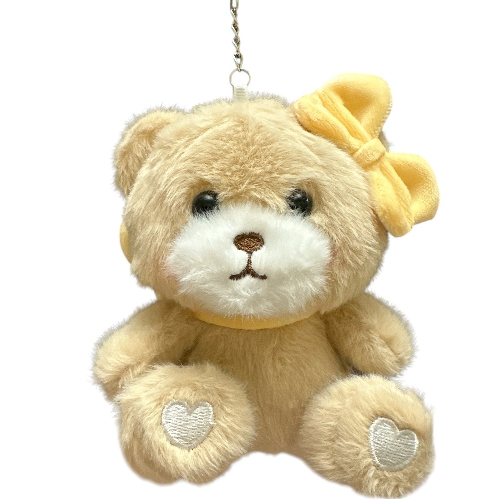 Charming Tan Plush Bear with Yellow Bow Keychain